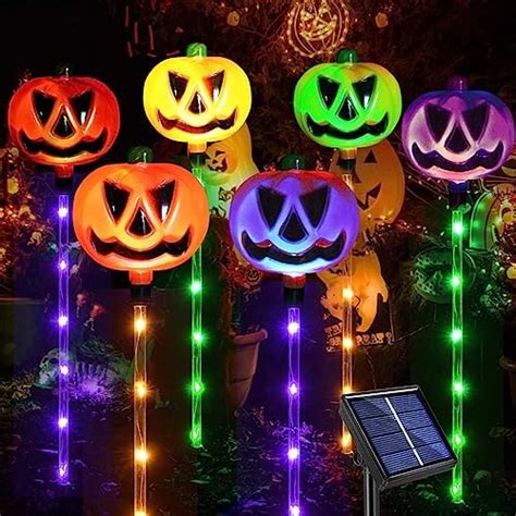 Upgraded 6-Pack Solar Halloween Pumpkin Garden Stake Lights for Halloween Decorations,Solar ...