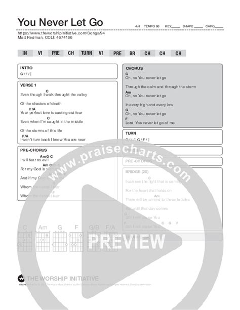 You Never Let Go Chords PDF (Shane & Shane / The Worship Initiative) - PraiseCharts