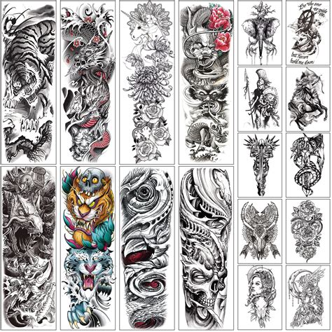 Buy Aresvns Cool Temporary Tattoos for Men and Women 18sheets, Halloween Full arm temporary ...