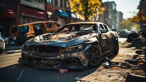 Premium AI Image | haunting image of a car in the aftermath of a severe ...