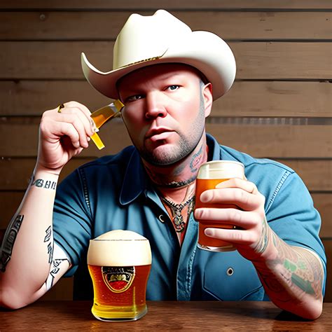 fred durst, wearing cowboy hat, drinking beer, 3d - Arthub.ai