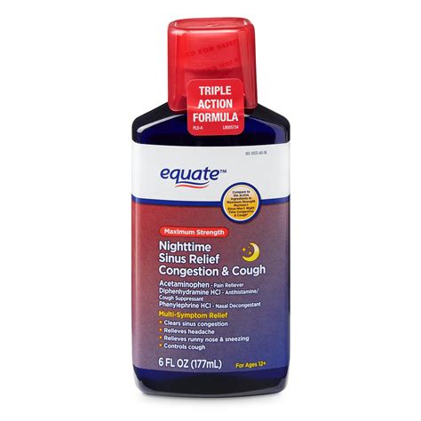 Equate Maximum Strength Nighttime Sinus Relief Congestion & Cough, Ages ...