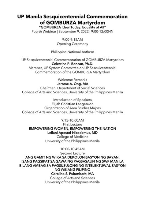 UP Manila Sesquicentennial Commemoration of GOMBURZA Martyrdom ...