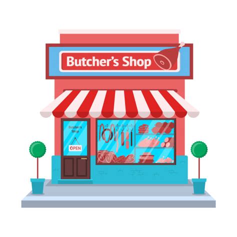 Meat Shop Cartoon Butcher Store Facade Building Illustrations, Royalty ...