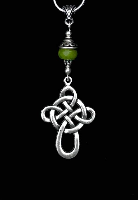 Silver Celtic Cross Pendant, Celtic Cross Necklace, Celtic Knot Jewelry, Irish Jewelry, Jade ...