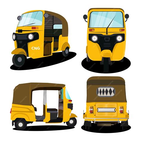 Premium Vector | Set of yellow auto rickshaw illustrations in India.