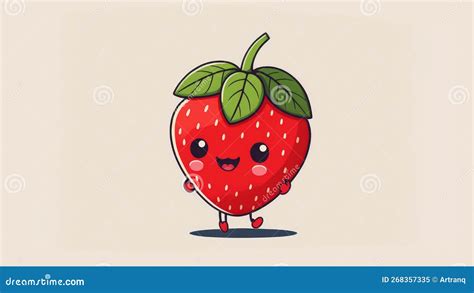 Cute Illustration with a Chibi Strawberries. Cartoon Happy Little Berries Stock Image - Image of ...