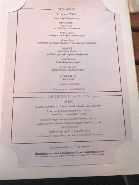 Menu at Ladurée cafe, London, 1 The Mkt