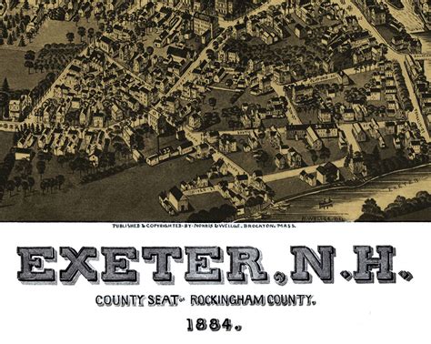 Exeter, NH in 1884 - Bird's Eye View Map, Aerial, Panorama, Vintage, Antique, Reproduction ...