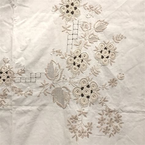 cotton hand embroidered table cloth with crochet fringe