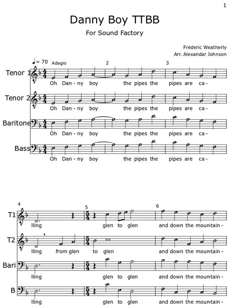 Danny Boy TTBB - Sheet music for Viola, Cello