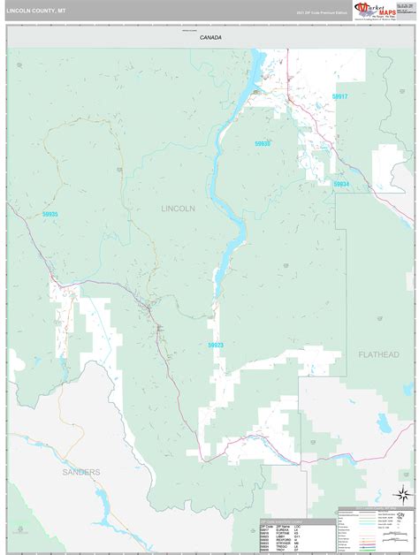 Lincoln County, MT Wall Map Premium Style by MarketMAPS - MapSales