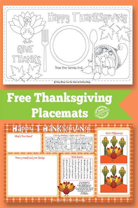 Free Printable Thanksgiving Placemat Activity Sheets for Kids | Kids Activities Blog