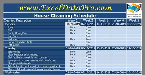 Download House Cleaning Schedule Excel Template - ExcelDataPro