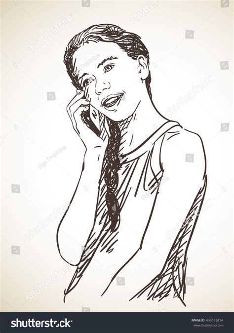 Sketch Teenager Girl Talking Mobile Phone Stock Vector 436512814 - Shutterstock