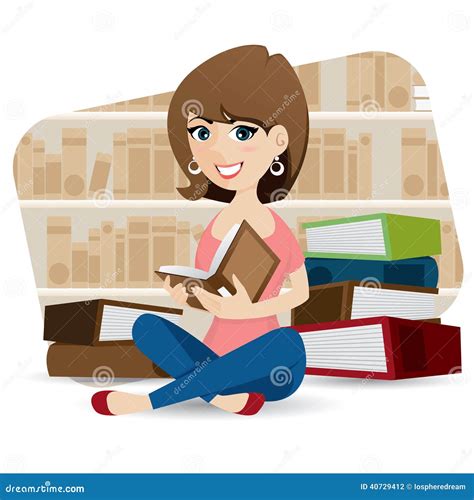 Cartoon Cute Girl Reading Book in Library Stock Vector - Illustration of beautiful, people: 40729412