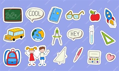 Premium Vector | School stickers with a white outline printable scrapbooking sticker set ...