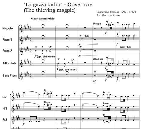 The Thieving Magpie, Overture for flute quintet | ScoreVivo