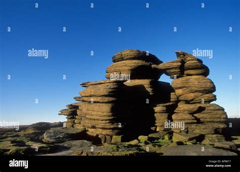 Wheel stone rocks on Derwent Edge Derwent moor Peak District national park Derbyshire UK GB ...