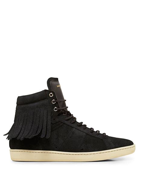 Saint Laurent Black Suede Fringed SL/18H High Top Sneaker (With images) | Black suede fringe ...