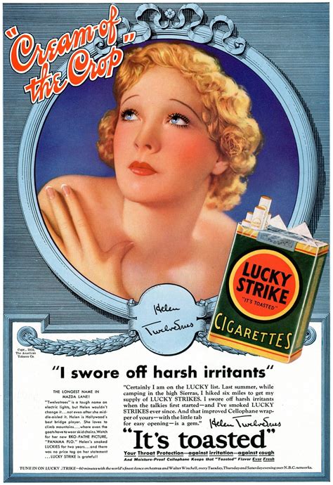 Lucky Strike 1932 | Helen twelvetrees, Vintage advertisements, Lucky