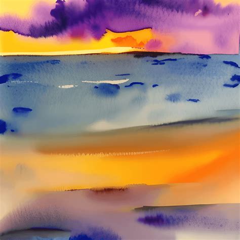 Watercolor Beach Sunset in Orange and Purple · Creative Fabrica