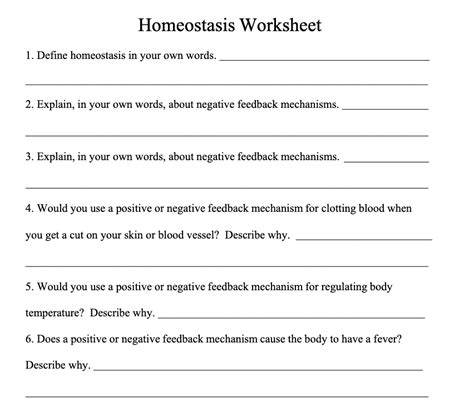 Free Printable Homeostasis Worksheets for Students - Worksheets Library