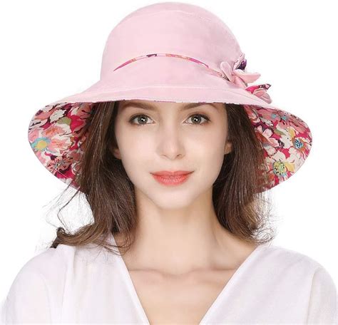 Womens Packable Bucket Travel Cotton SPF Sun Hat Chin Strap SPF Fishing ...