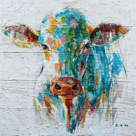 Painting on Canvas Original Wrapped Canvas, colorful Cow Oil Paintings ...