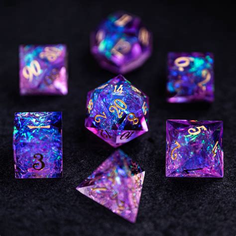 URWizards Dnd Resin Purple Glitter Engraved Dice Set | Urwizards