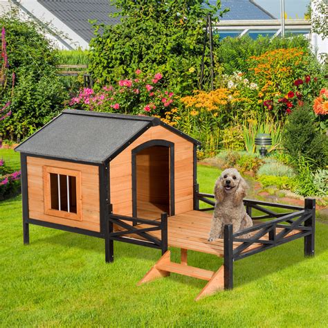 Wood Dog House Elevated Pet Shelter Large Kennel Weather Resistant Home ...