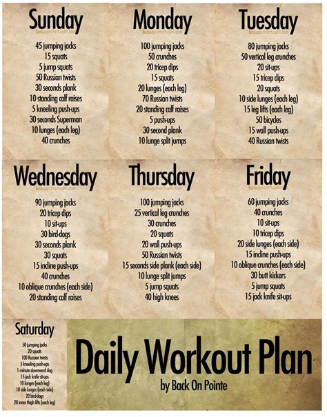 Daily Work Out Plan http://backonpointe.tumblr.com/post/15968075542/a ...