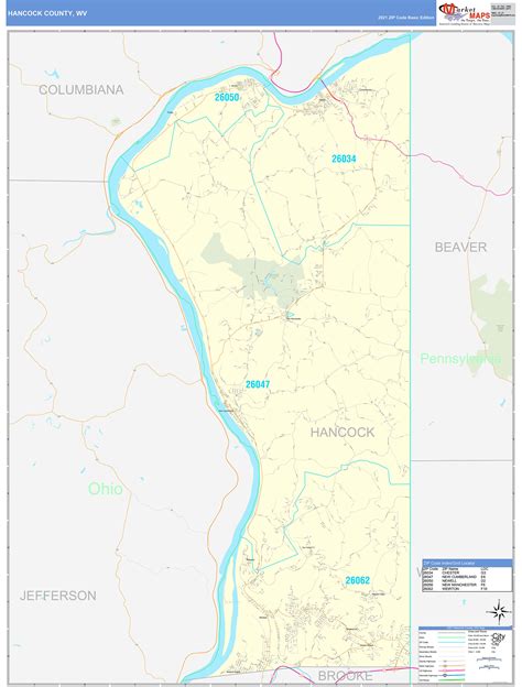 Hancock County, WV Zip Code Wall Map Basic Style by MarketMAPS