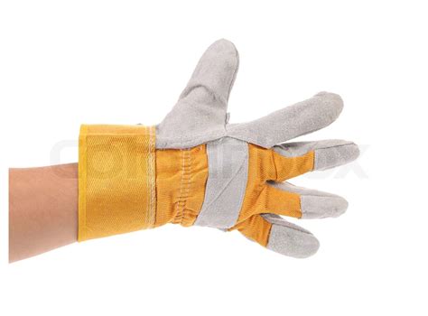 Hand in gloves shows five | Stock image | Colourbox