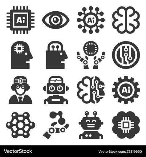 Artificial intelligence ai icons set on white Vector Image