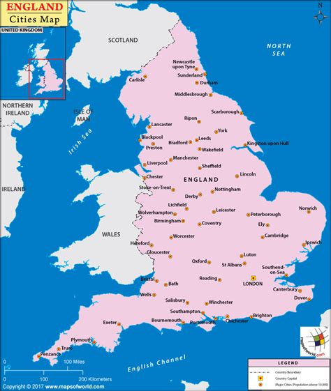 Map of England Cities