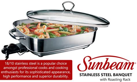 Sunbeam Banquet Frypan Stainless Steel Electric Fry Pan Glass Lid Skillet Cooker | eBay