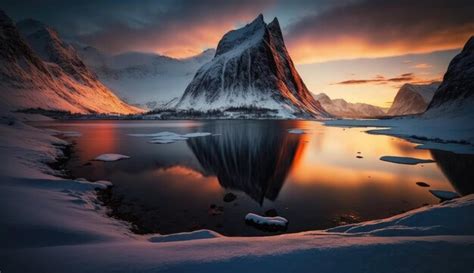 Premium AI Image | winter mountain at sunrise norway