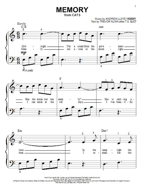 Memory sheet music by Andrew Lloyd Webber (Piano (Big Notes) – 57716)