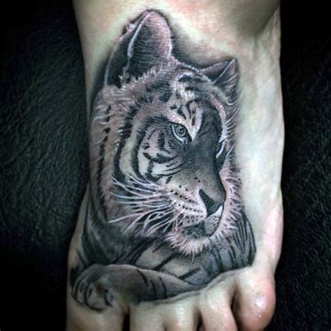 Cute painted detailed colored tiger tattoo on foot - Tattooimages.biz