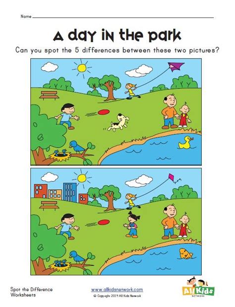 Spot the Difference at the Park Worksheet | English lessons for kids ...