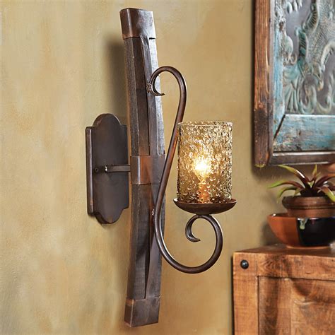 Rustic Wall Sconces: Tequila Barrel Fine Scroll Wall Sconce with Smoke Gray Glass | Lone Star ...