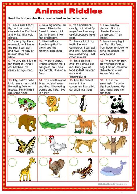 Animal riddles - English ESL Worksheets for distance learning and physical classrooms | Animal ...