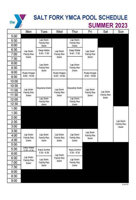 Pool Schedule – Salt Fork YMCA