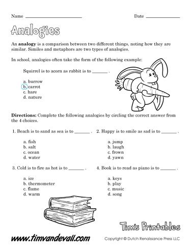 Analogy Worksheets |Language Arts Printables