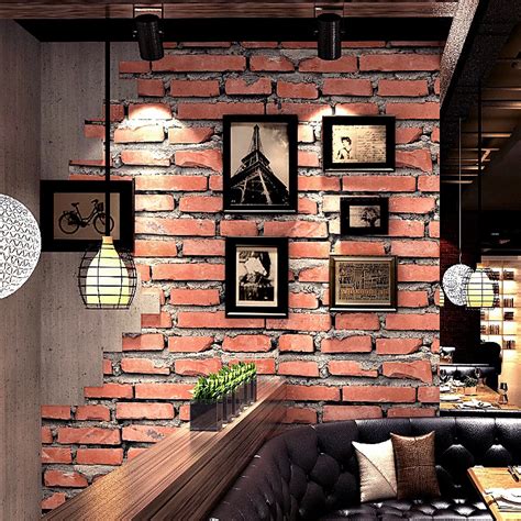 Retro Cafe Bar Restaurant Red Brick Wallpaper 3D Embossed Imitation ...