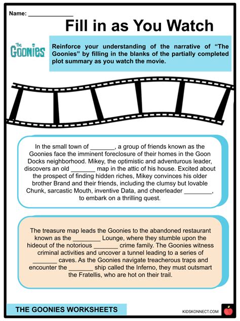 The Goonies Worksheets | Plot Summary, Key Characters and Cast