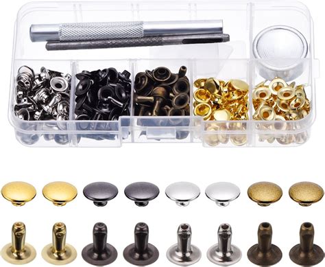 120 Set Leather Rivets Single Cap Rivets Tubular Metal Studs with Fixing Tool Kit for Leather ...