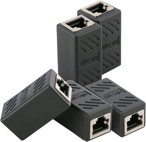 ROSENICE RJ45 Coupler Cat 6 Ethernet Cable In-line Coupler Female Keystone in Black 5 Pack ...