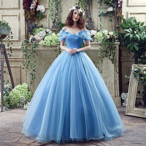 In Stock Cinderella Wedding Ball Gowns Off Shoulder Corset Sweep Train 2016 Cheap Light Blue O ...